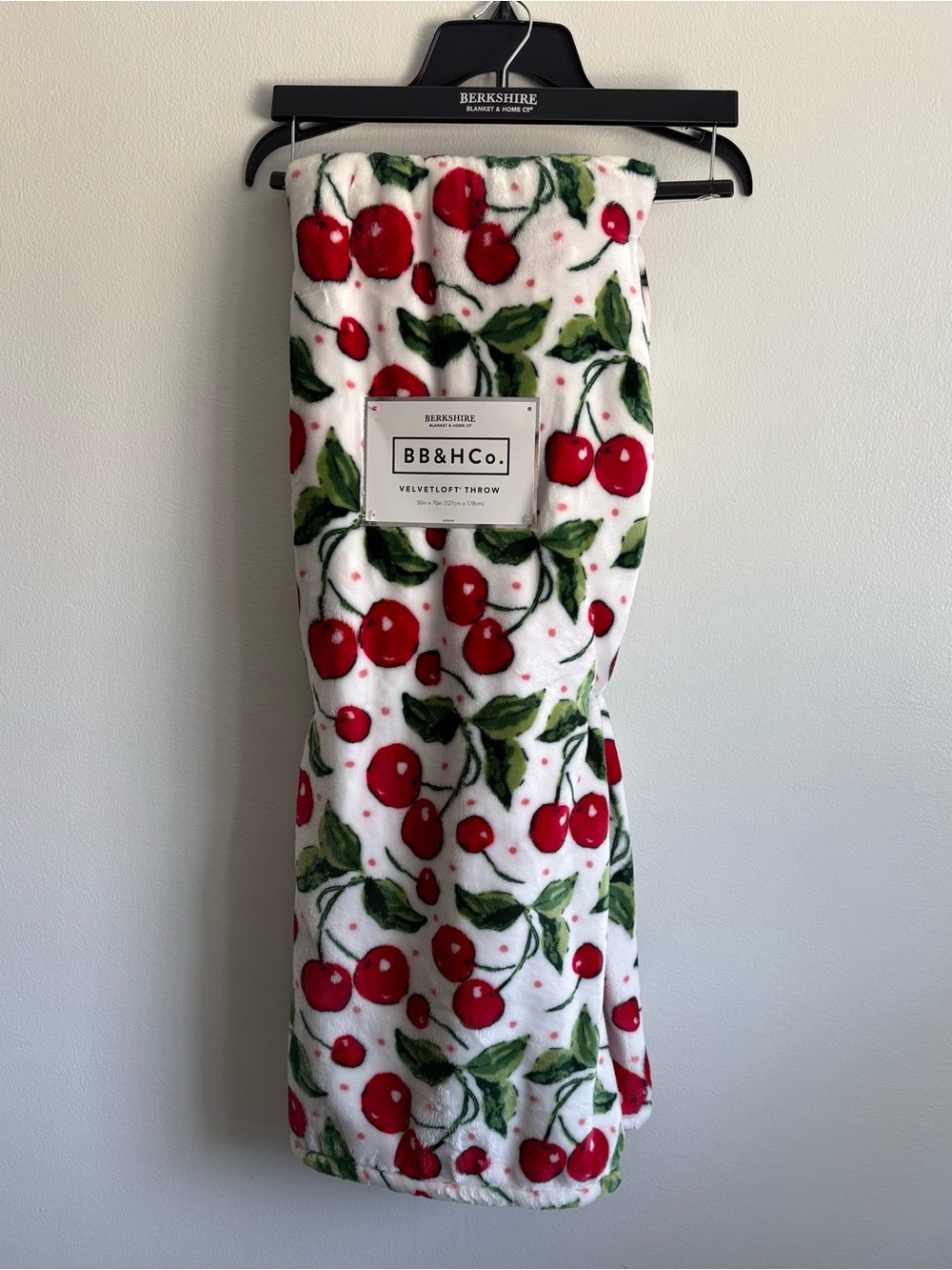BB&HCo. Velvetloft Cherry Print Throw